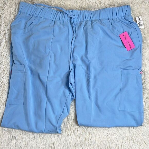 ❤️Betsey Johnson Buttercup Women's 6-Pocket STRETCH Drawstring Scrub Pants blue - Picture 1 of 5